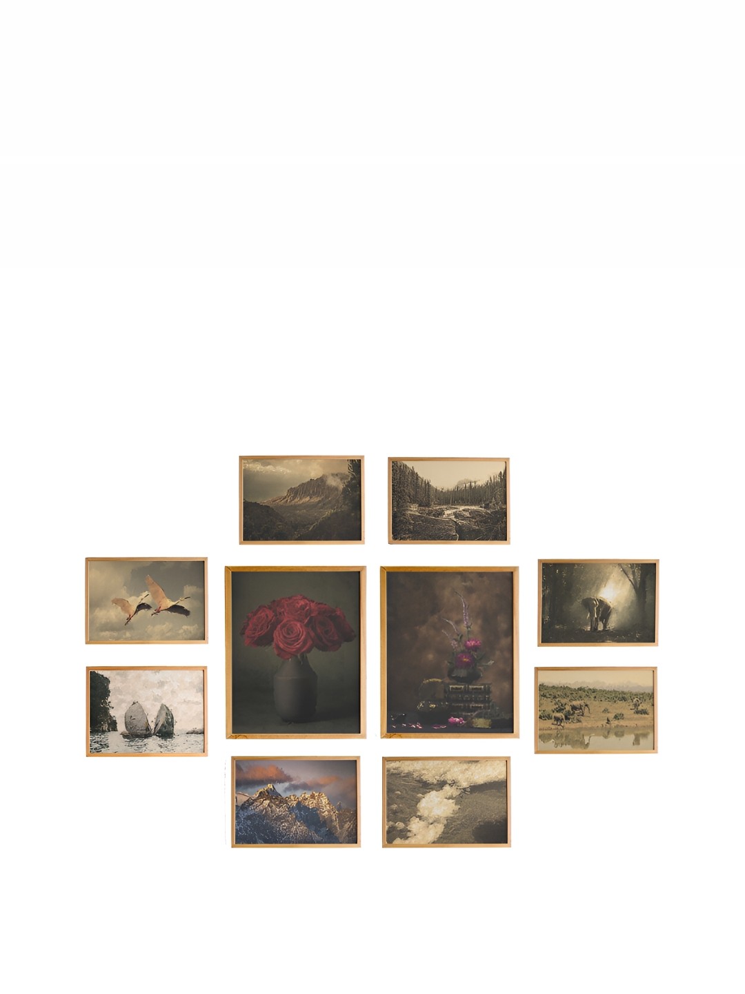 

Cadore Gifts Beige & Red 10 Pieces Vintages Canvas Painting Wall Art