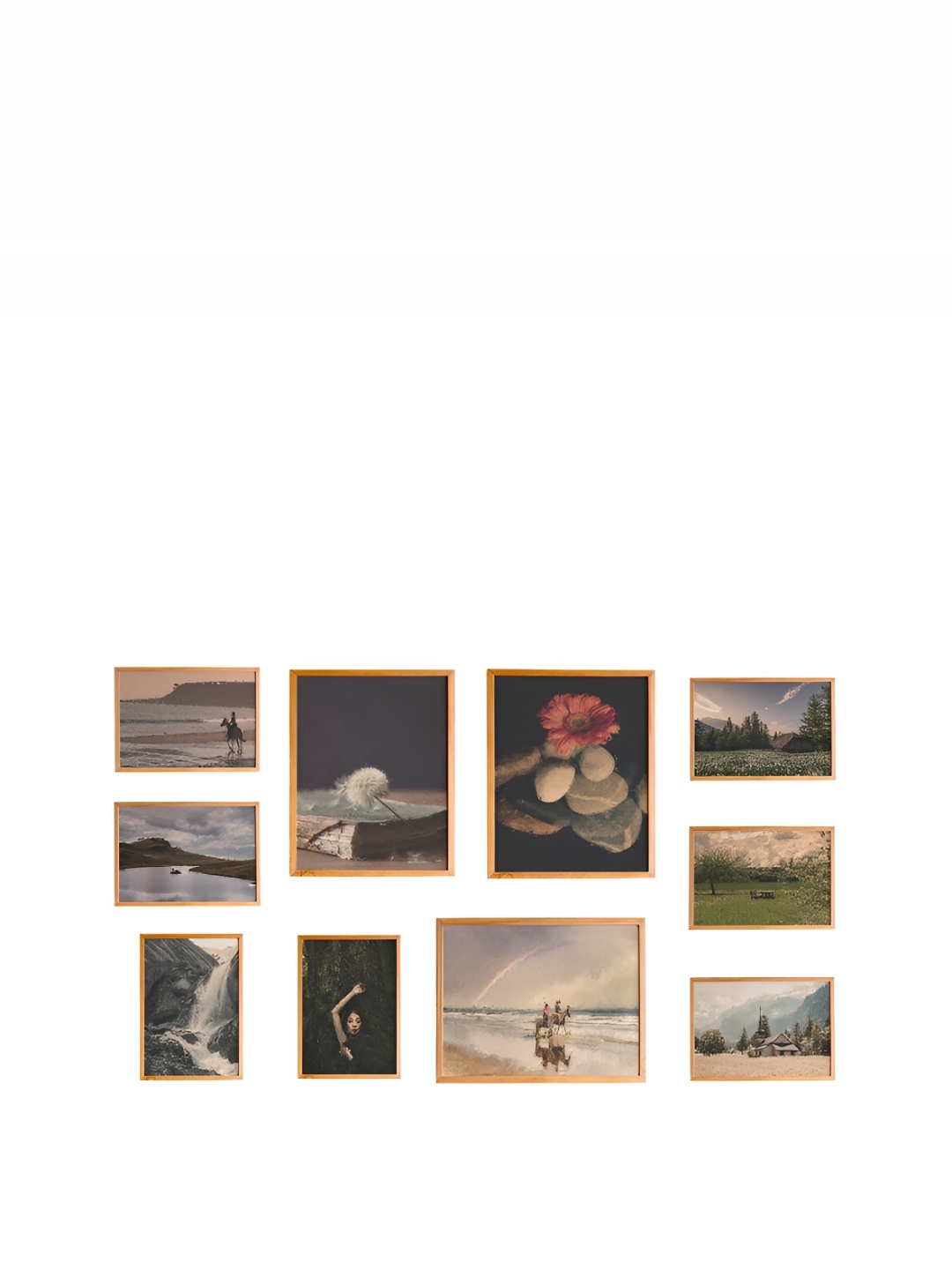 

Cadore Gifts Beige & Green 10 Pieces Wood Framed Vintage Paintings Wall arts