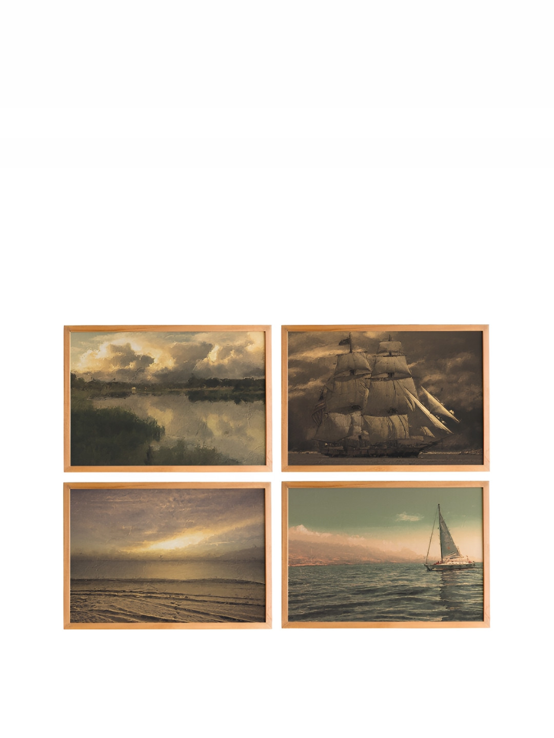 

Cadore Gifts Beige & Green 4 Piece Wooden Vintage Paintings Wall Art