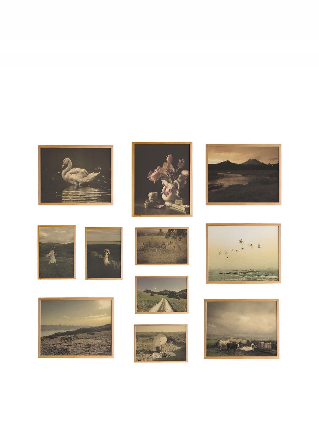 

Cadore Gifts Beige & Grey11 Pieces Vintage Nature Engineered Wooden Painting Wall Art