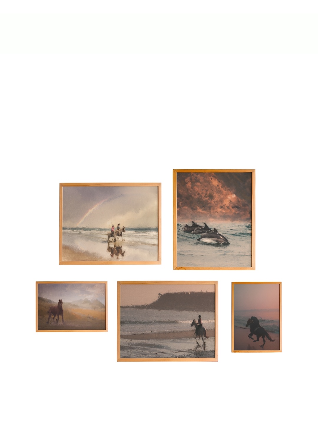 

Cadore Gifts Beige & Blue 5 Pieces Vintages Canvas Painting Wall Art