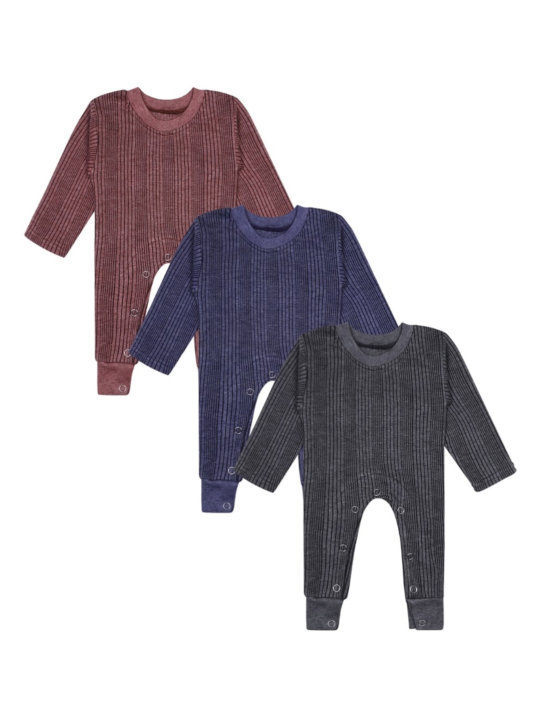 

Superminis Infants Pack Of 3 Striped Cotton Thermal Romper, Brown