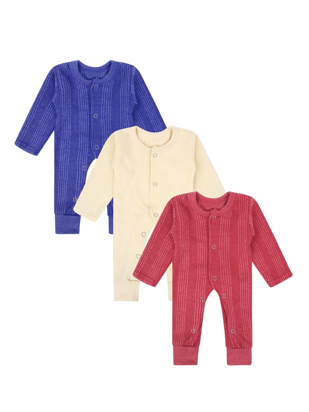 

Superminis Infants Pack Of 3 Striped Cotton Thermal Romper, Cream