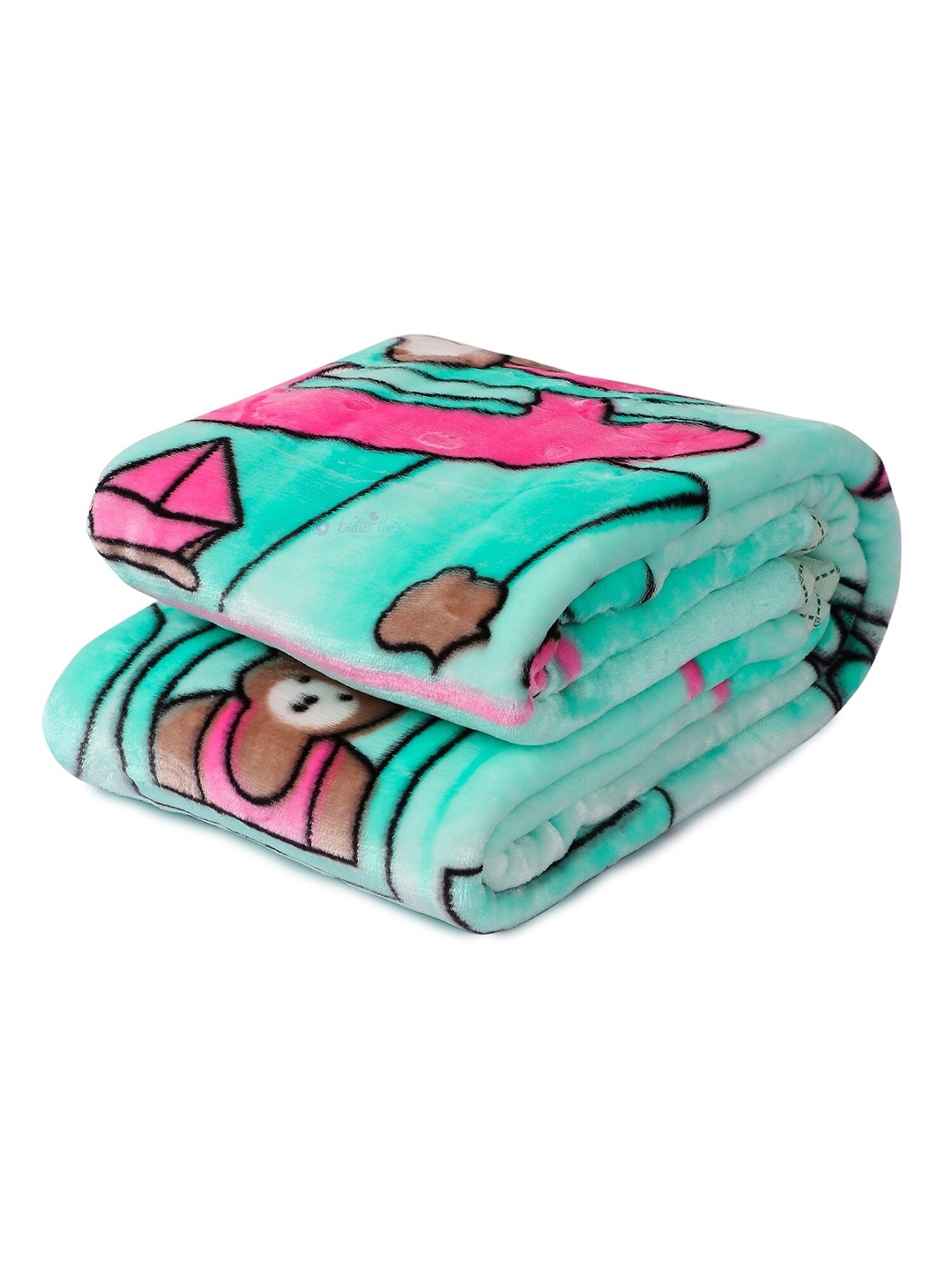 

Butterthief Sea Green & Pink Cartoon Characters Mink Heavy Winter Single Bed Blanket