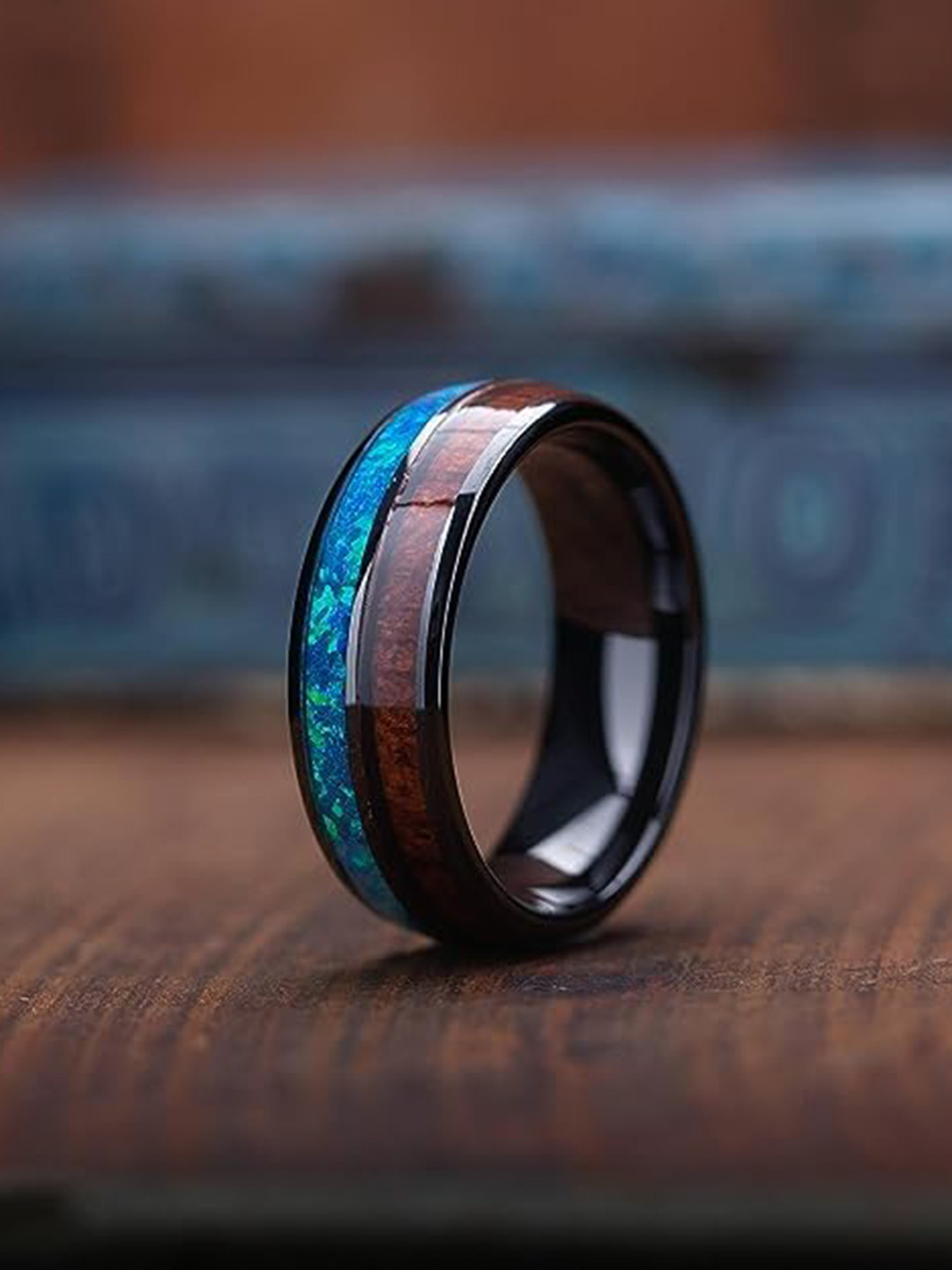 

MEENAZ Men Silver-Plated Band Finger Ring, Black