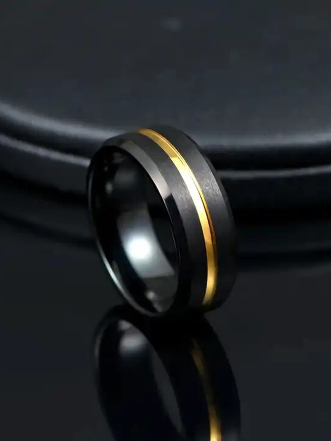 

MEENAZ Men Silver Plated Stainless Steel Band Finger Ring, Black