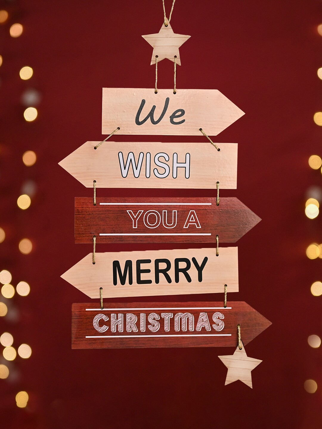 

DecorTwist Beige & Brown Printed Wooden Christmas Tree Wall Hanging