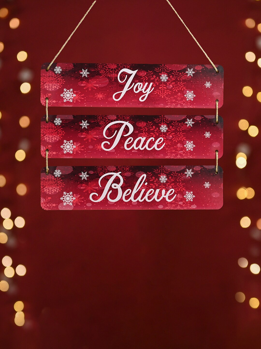 

DecorTwist Red & Black Printed Wooden Christmas Wall Hanging