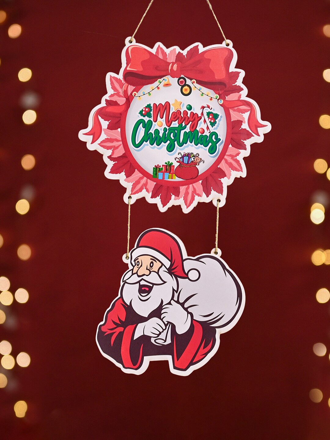 

DecorTwist Red & White Wooden Christmas Wall Hanging Decor