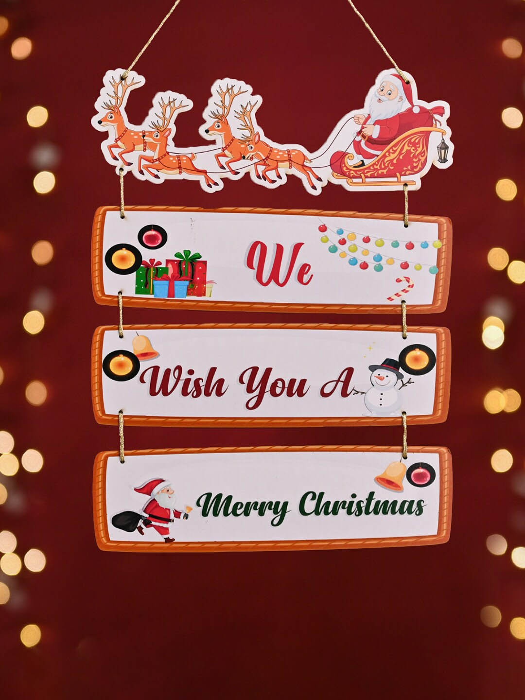 

DecorTwist White & Red Printed Wooden Christmas Wall Hanging