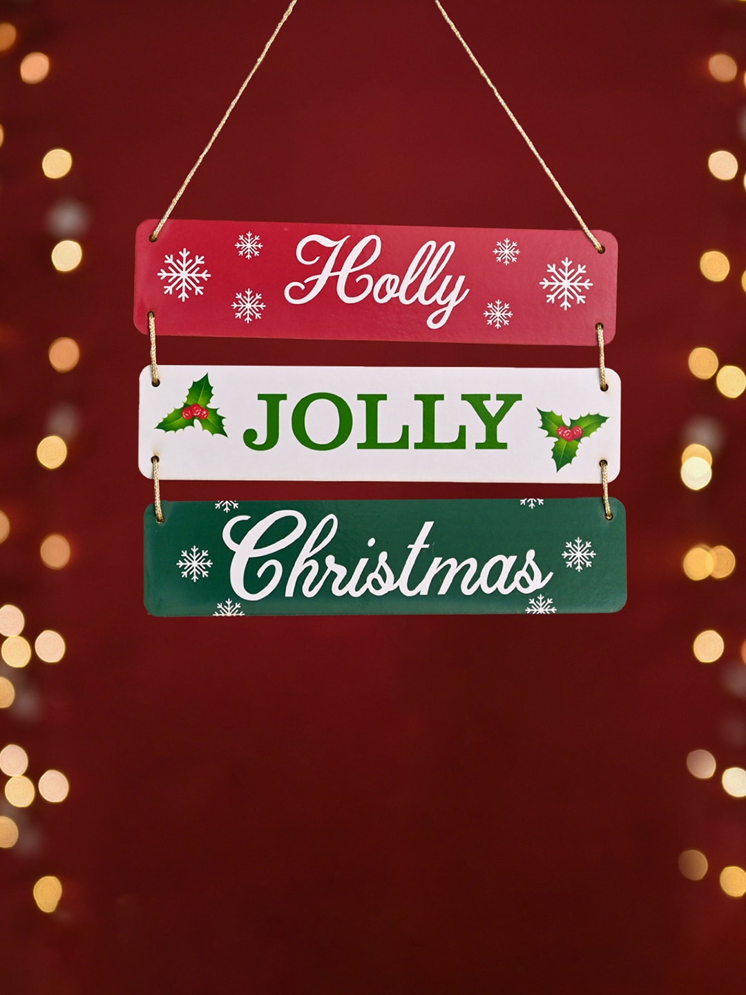 

DecorTwist Red & White Printed Wooden Christmas Wall Hanging