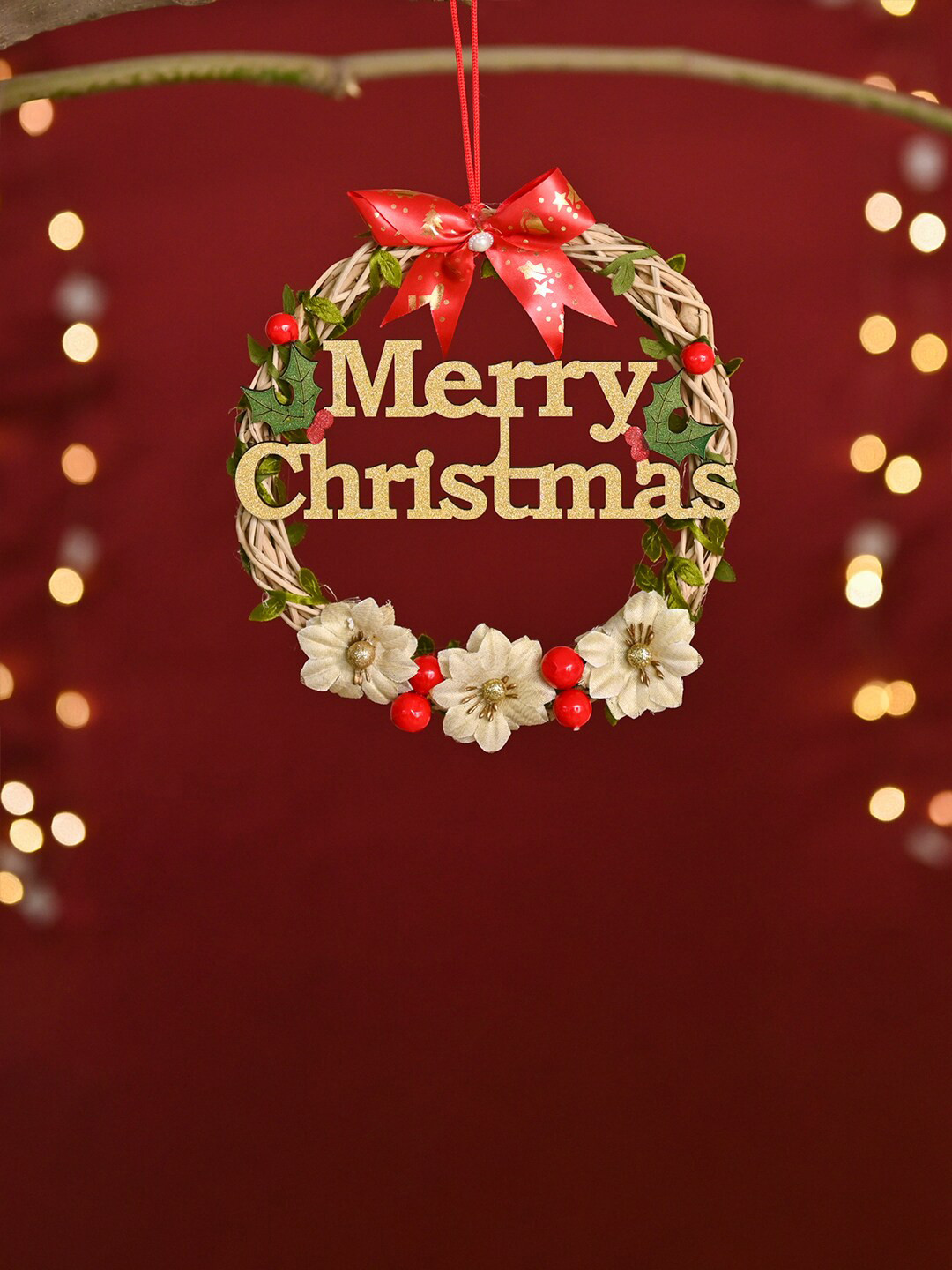 

DecorTwist Beige & Red Wooden Christmas Wall Hanging Decor