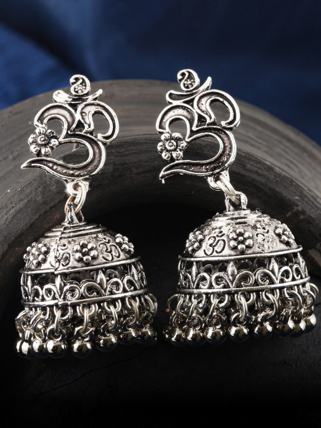 

MEENAZ Silver-Plated Stainless Steel Jhumkas