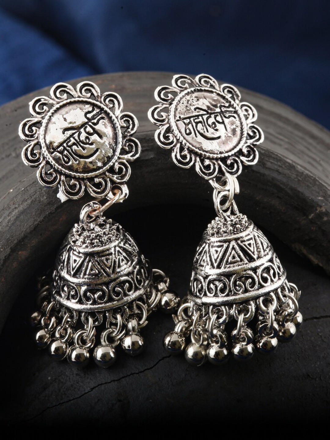 

MEENAZ Silver-Plated Dome Shaped Jhumkas