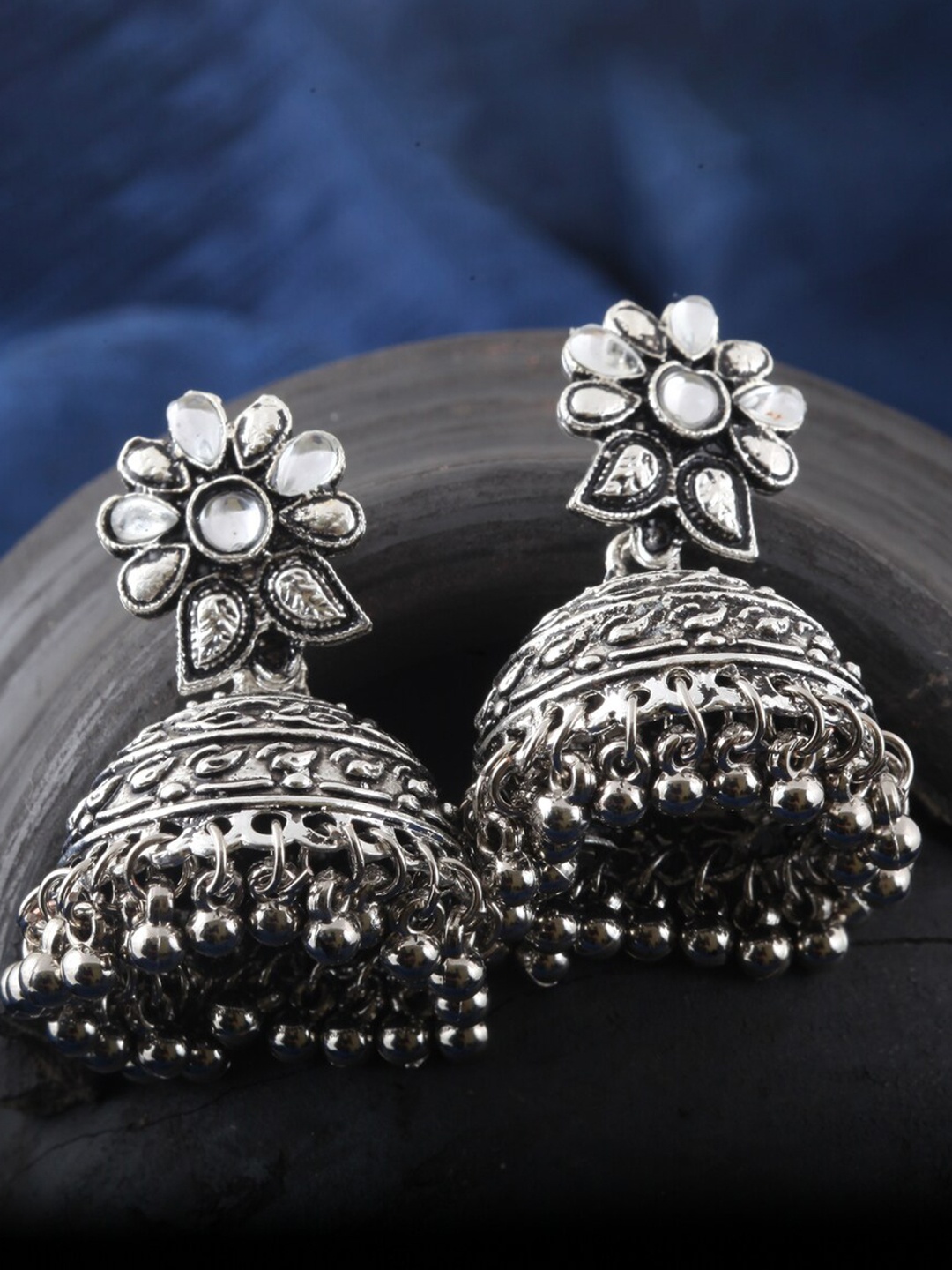 

MEENAZ Silver-Plated Dome Shaped Jhumkas