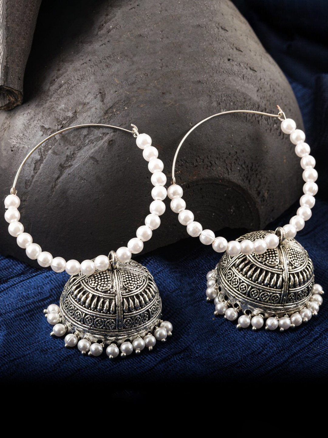 

MEENAZ Silver-Plated Beaded Dome Shaped Jhumkas