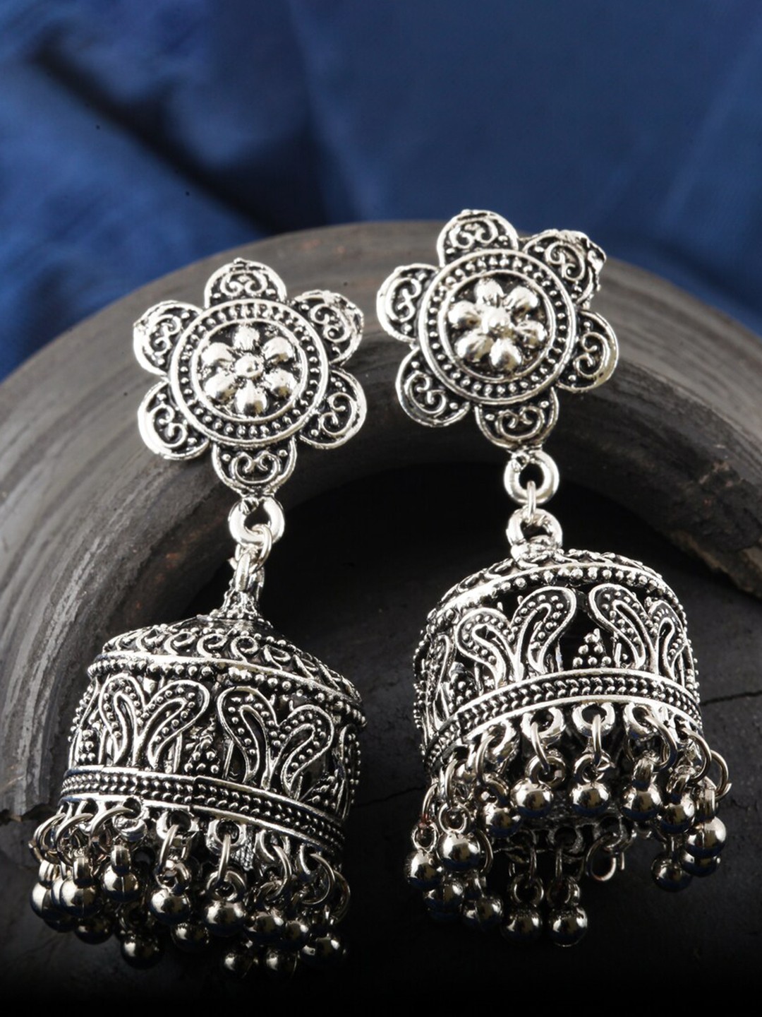 

MEENAZ Silver-Plated Dome Shaped Jhumkas