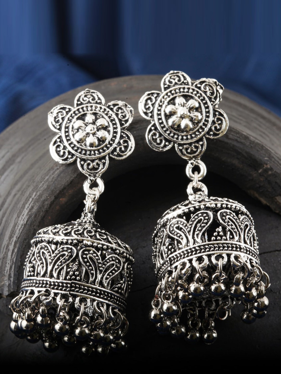 

MEENAZ Silver-Plated Dome Shaped Jhumkas