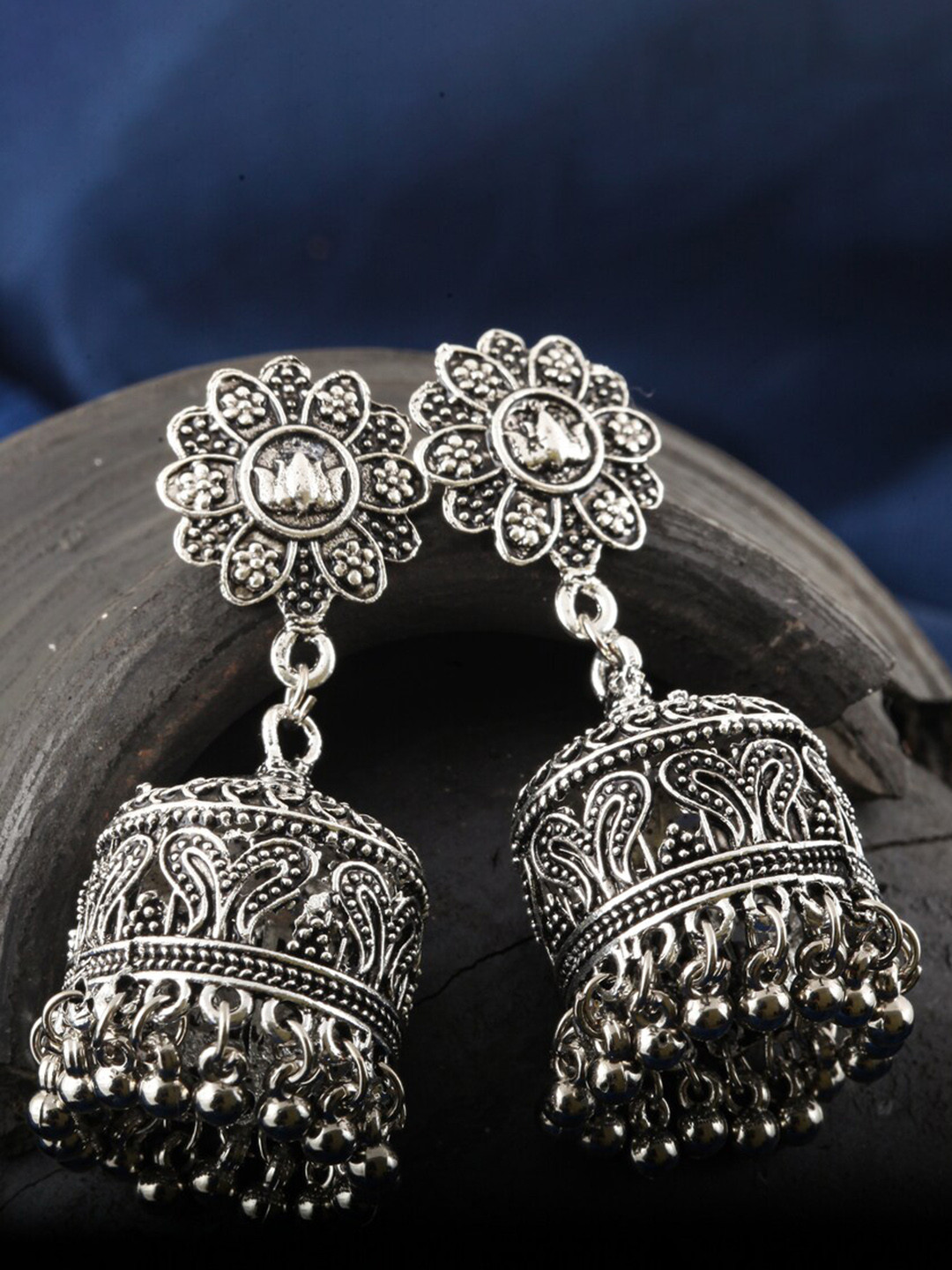 

MEENAZ Silver-Plated Stainless Steel Jhumkas