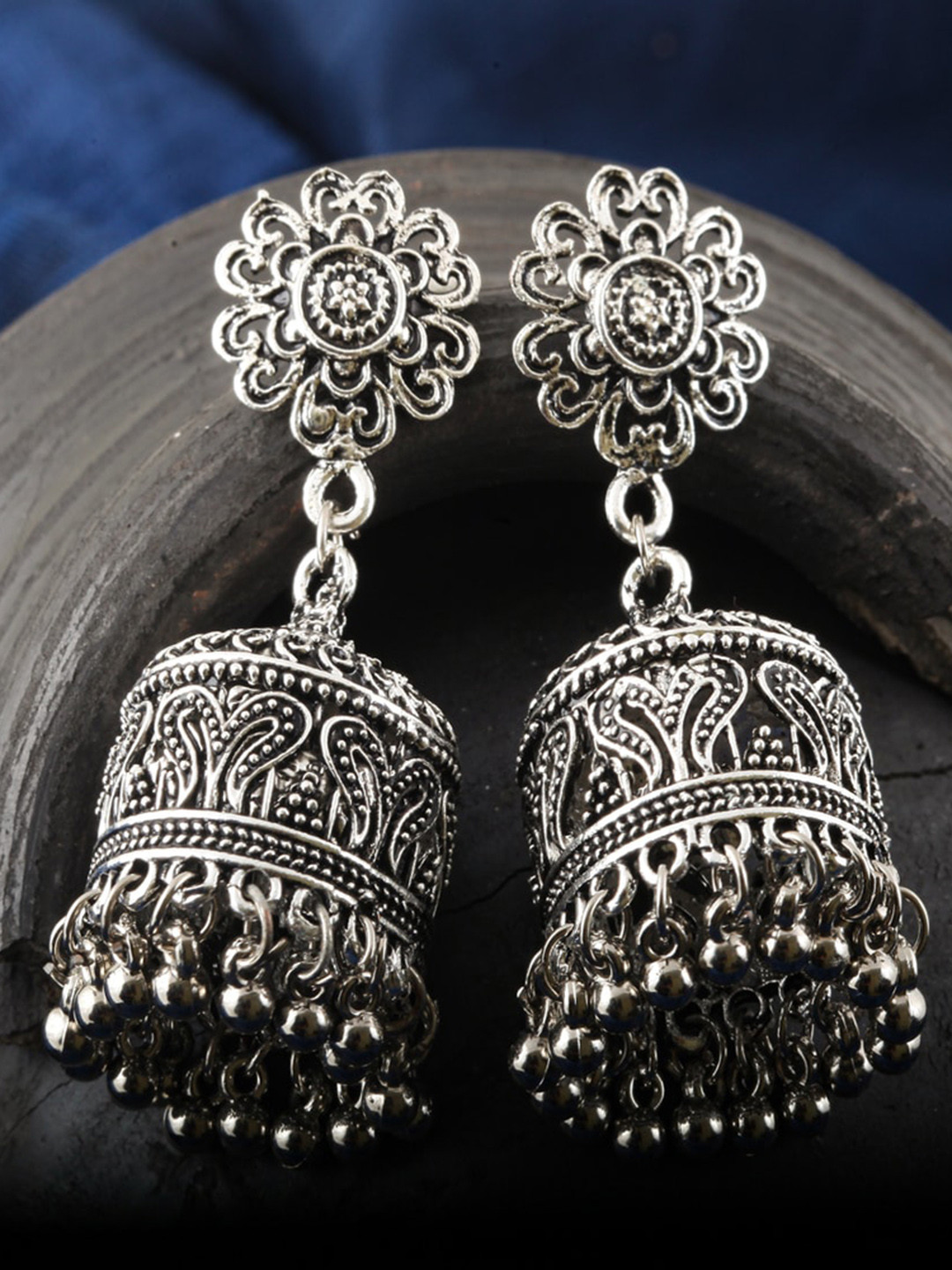 

MEENAZ Silver-Plated Stainless Steel Jhumkas