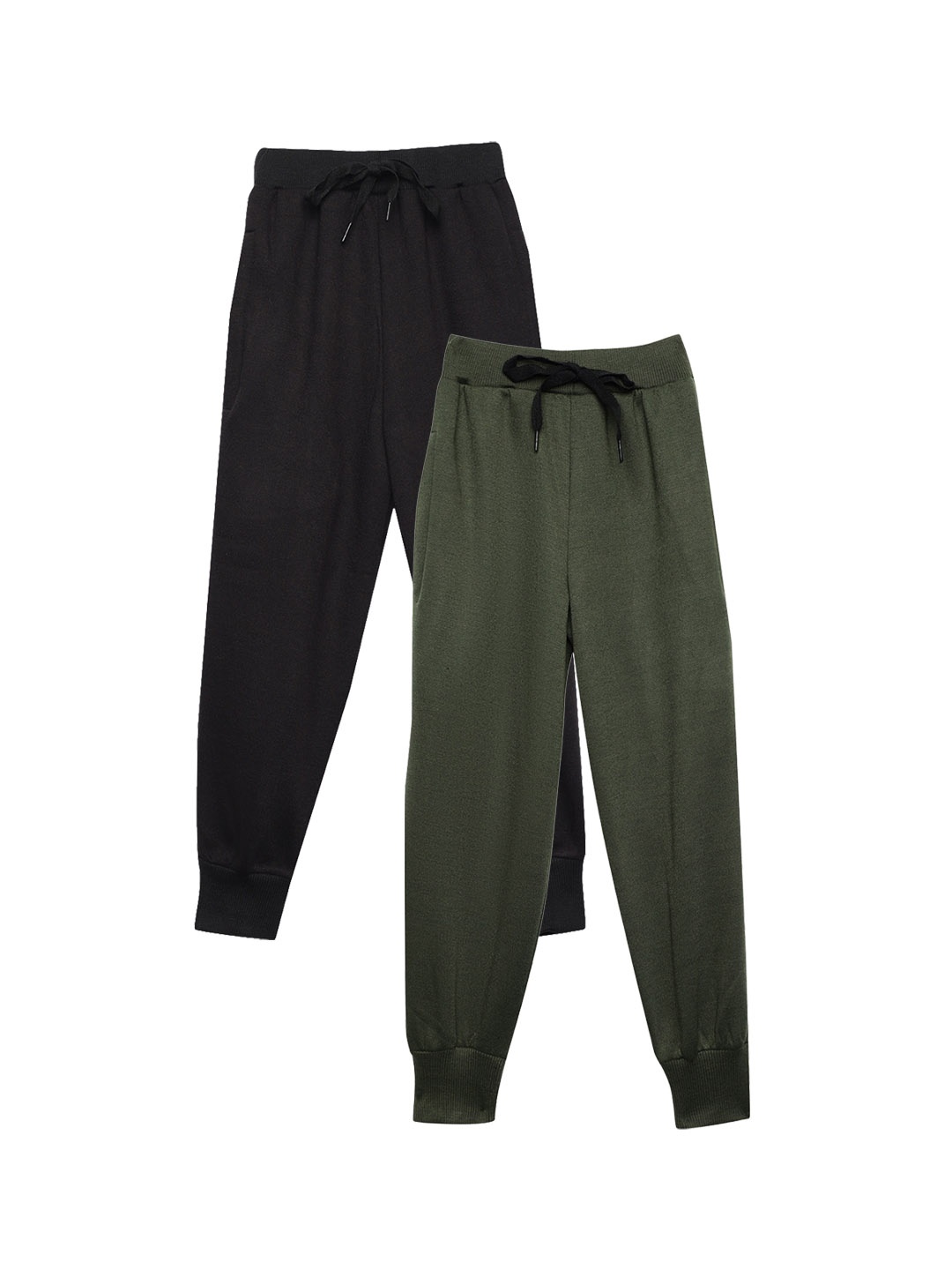 

VIMAL JONNEY Kids Pack Of 2 Mid Rise Cotton Fleece Joggers, Olive