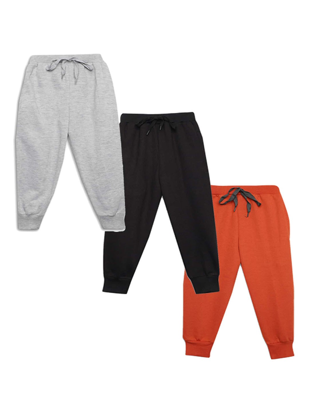 VIMAL JONNEY Kids Pack Of 3 Mid Rise Cotton Fleece Joggers, Grey