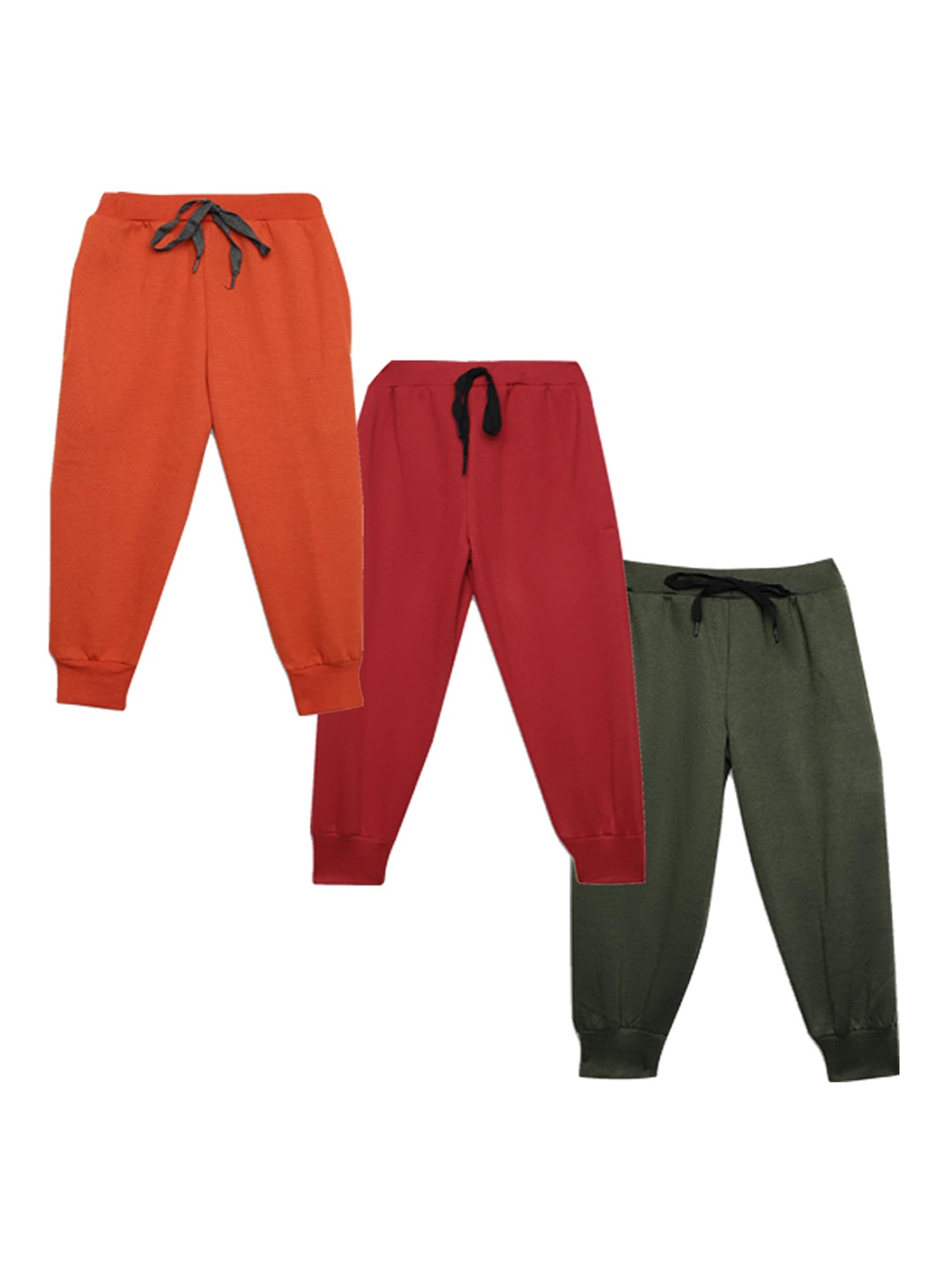 

VIMAL JONNEY Kids Pack Of 3 Mid Rise Cotton Fleece Joggers, Orange
