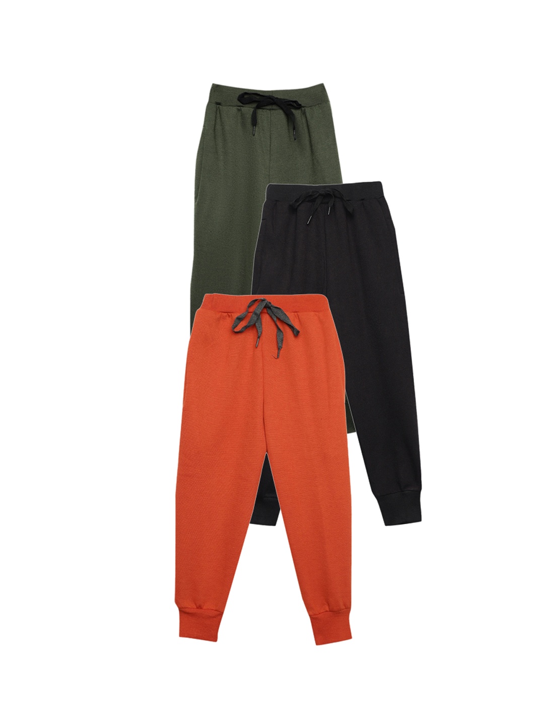 

VIMAL JONNEY Kids Pack Of 3 Mid-Rise Cotton Fleece Joggers, Black