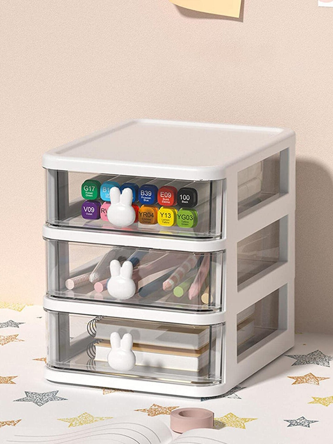 

HOUSE OF QUIRK 3 Tier Transparent Drawer Storage Box Organiser, White