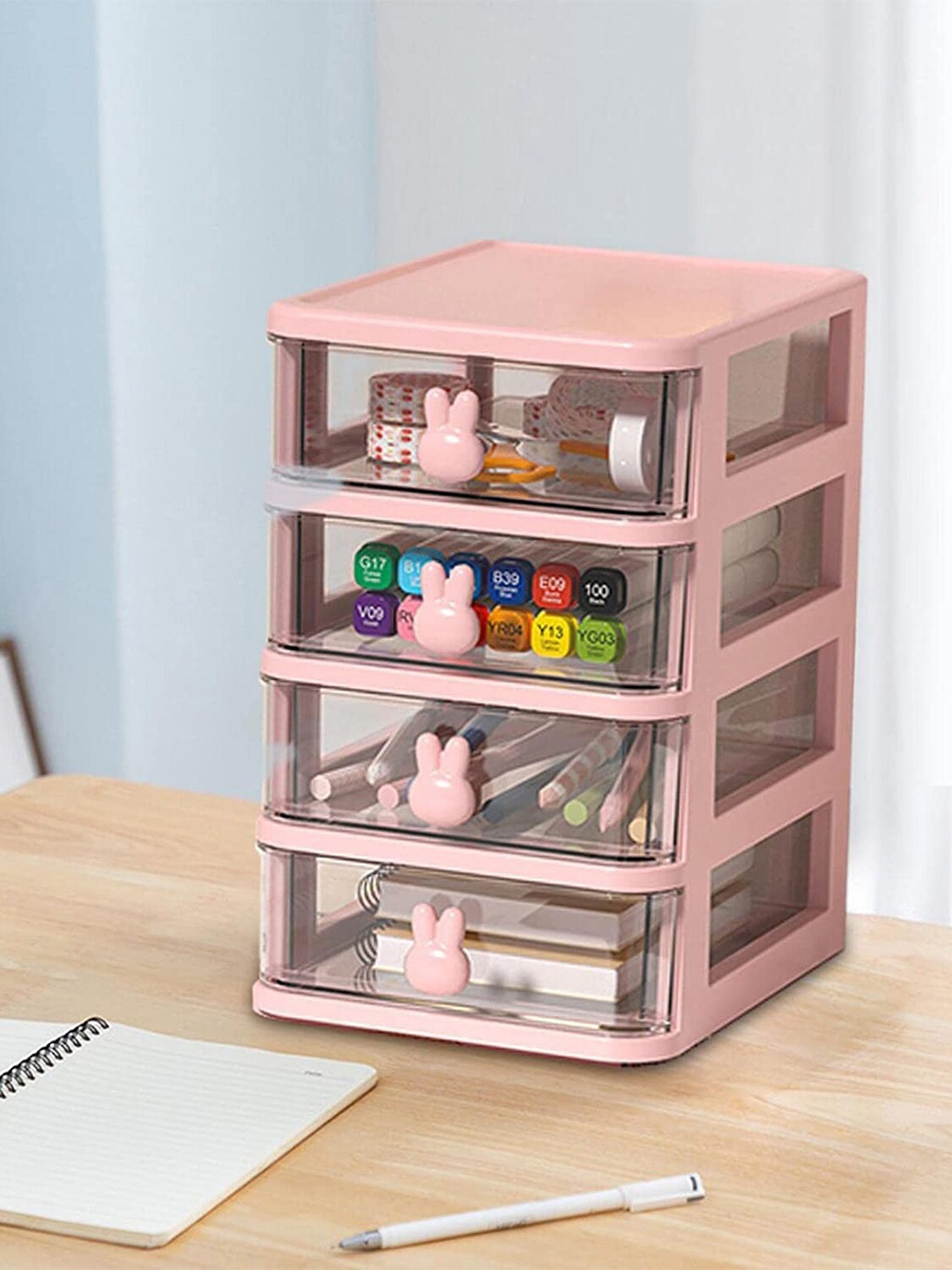 

HOUSE OF QUIRK Pink 4 Tier Transparent Drawer Storage Box Organiser