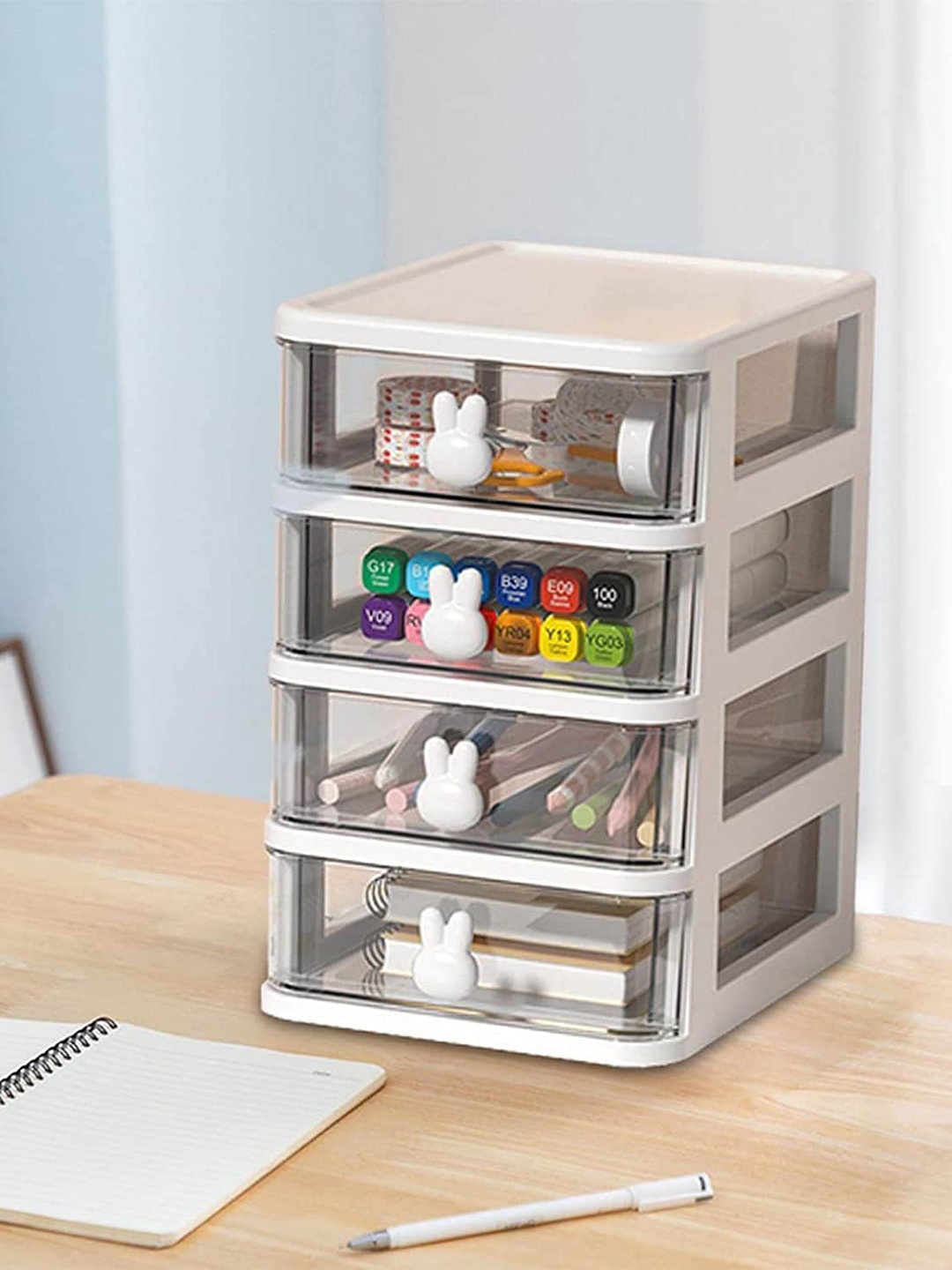 

HOUSE OF QUIRK White 4 Tier Transparent Drawer Storage Box Organiser