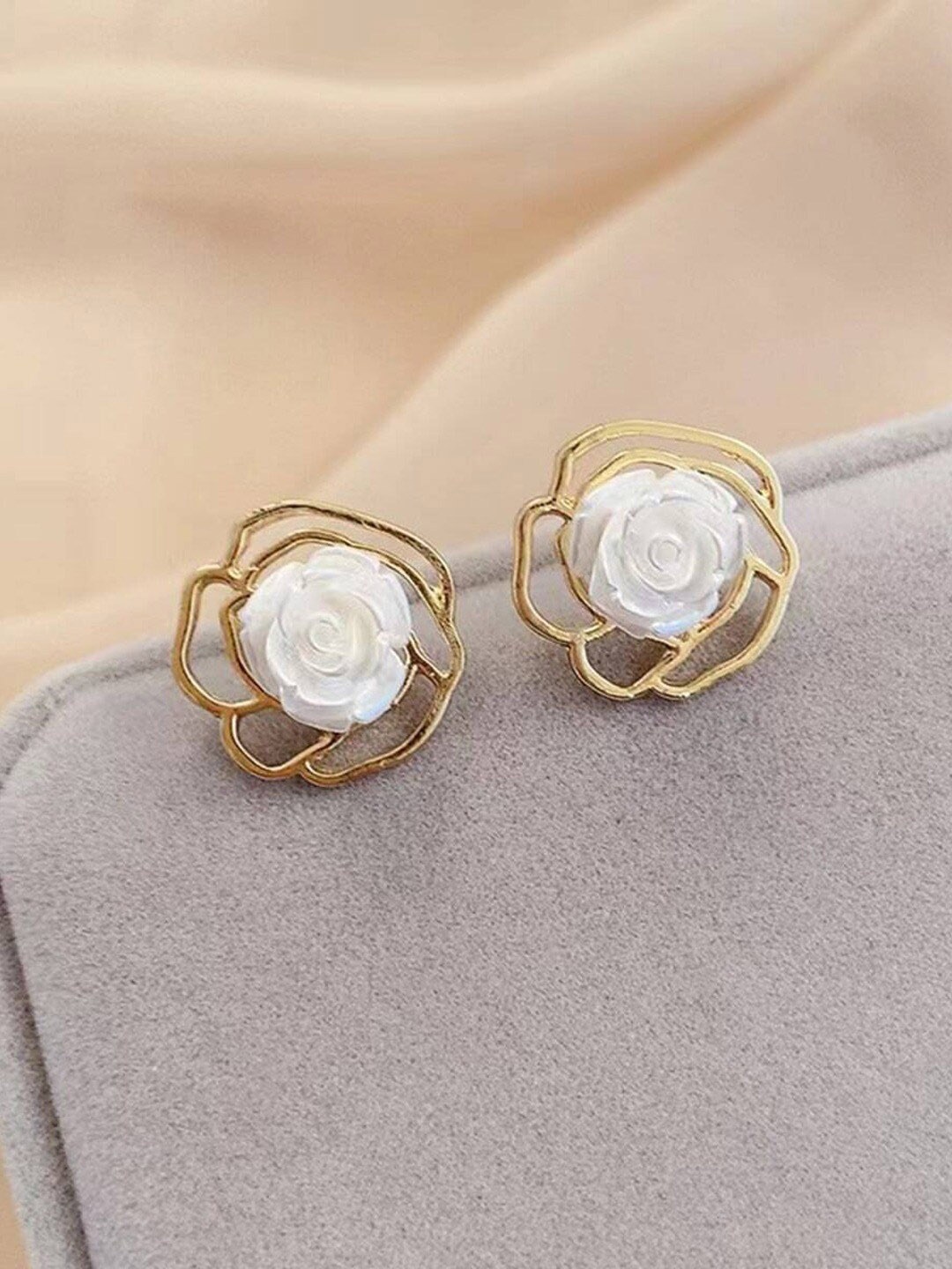 

Krelin Gold-Plated Stone-Studded Floral Studs Earrings