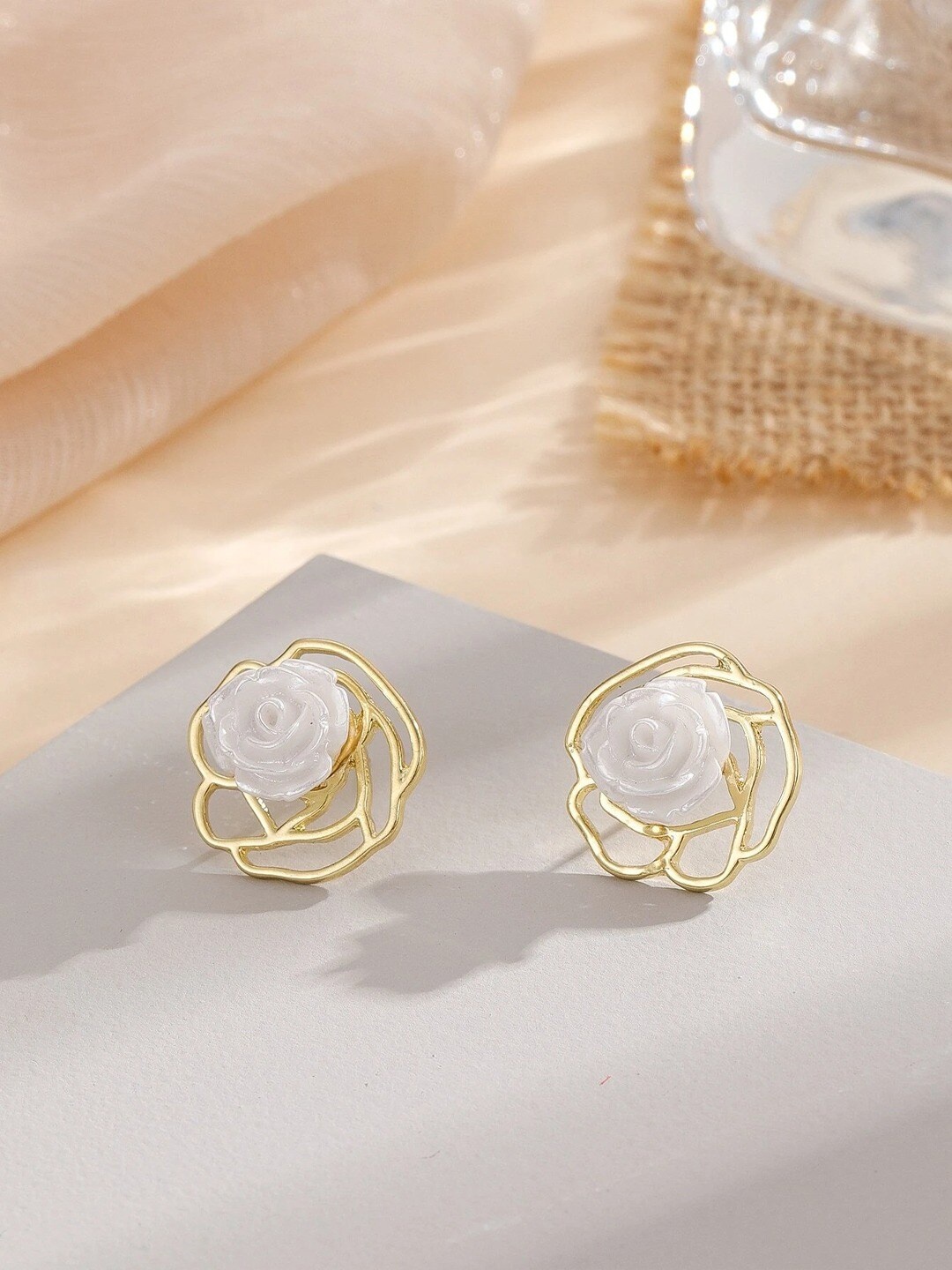 

Krelin Gold-Plated Stone-Studded Floral Studs Earrings
