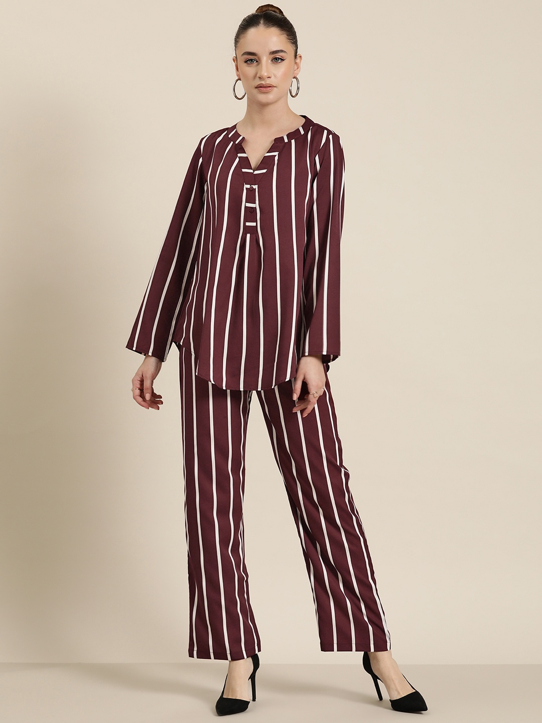 

Qurvii Striped Crepe Co-Ords, Burgundy