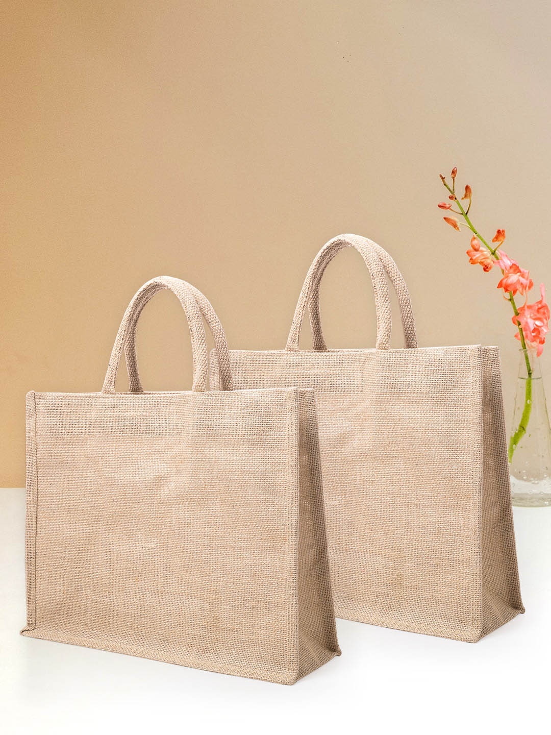 

Golden Peacock Pack Of 2 Textured Durable & Lightweight Shopper Tote Bag, Brown