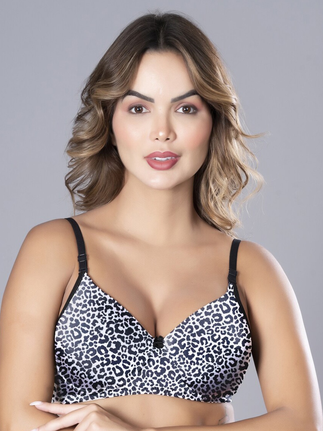 

NIGHTHOPE Printed Full Coverage Underwired Lightly Padded All Day Comfort Everyday Bra, Navy blue