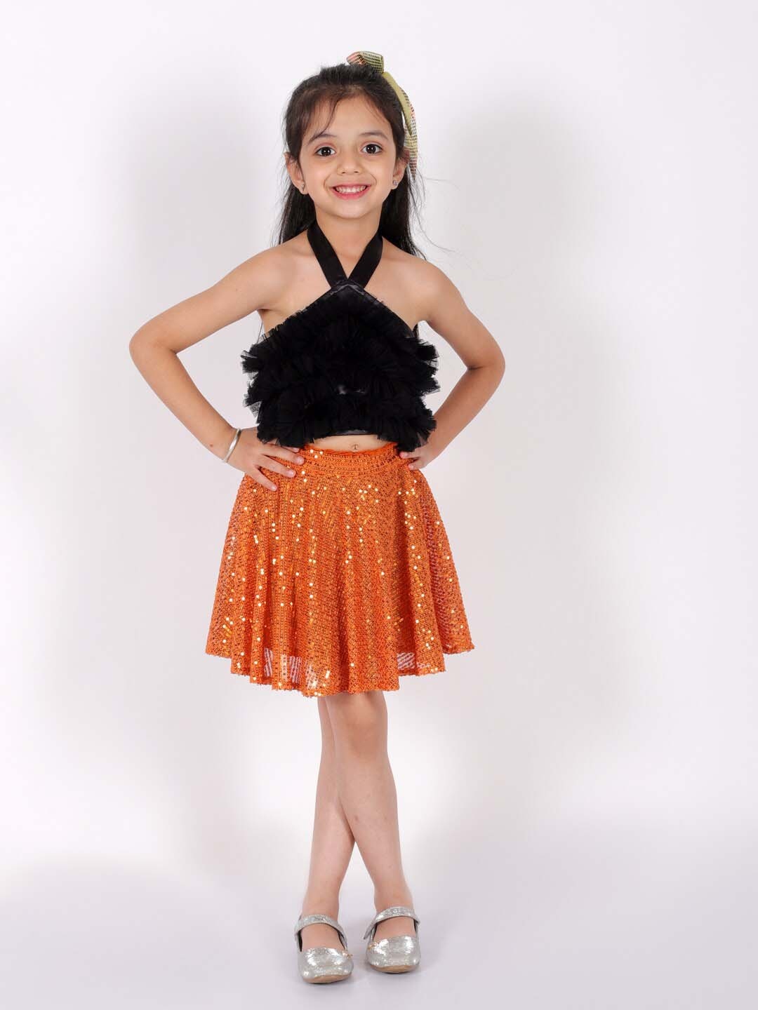 

LIL DRAMA Girls Embellished Top with Skirt, Black