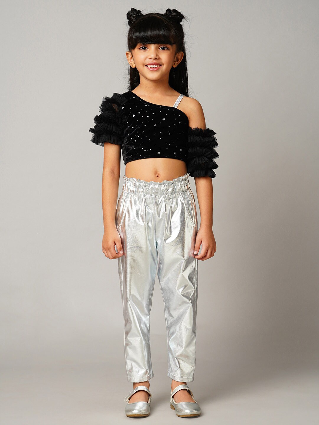 

LIL DRAMA Girls Embellished Top with Pyjamas, Black