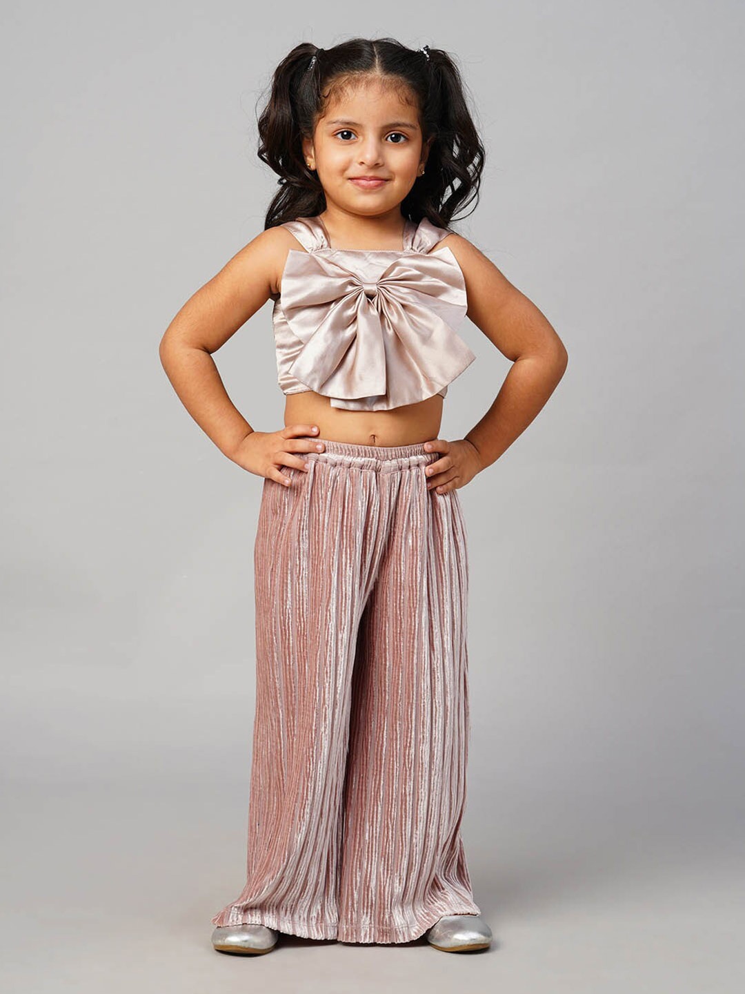 

LIL DRAMA Girls Round Neck Top with Palazzos, Rose gold