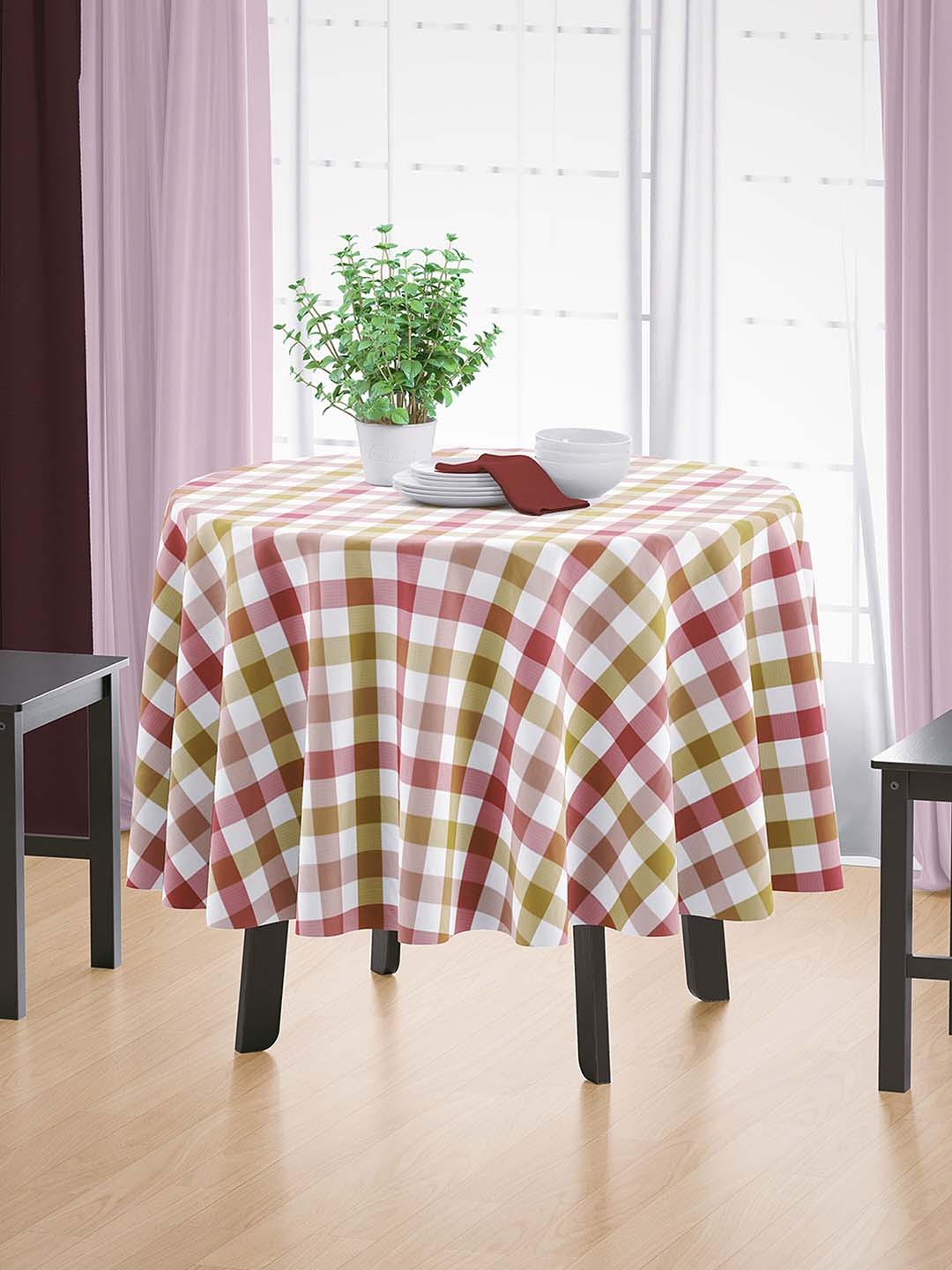 

HOME COLORS.IN Red & White 4-Seater Checked Pure Cotton Table Cover