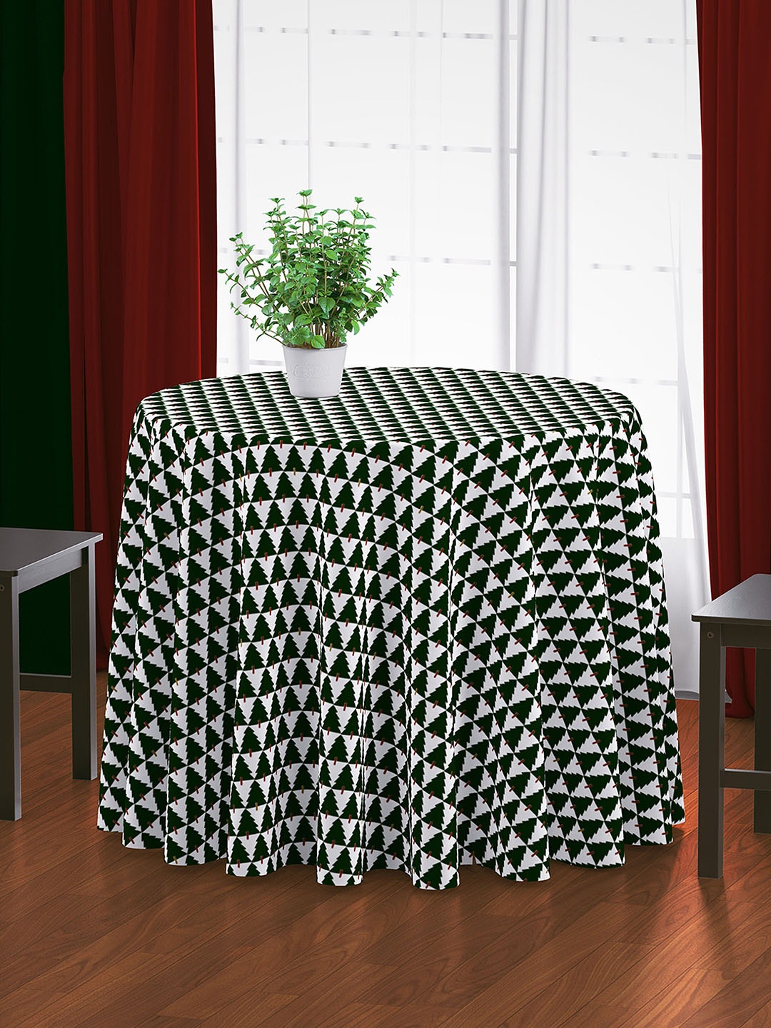 

HOME COLORS.IN Green & White Printed Pure Cotton 4-Seater Table Cover