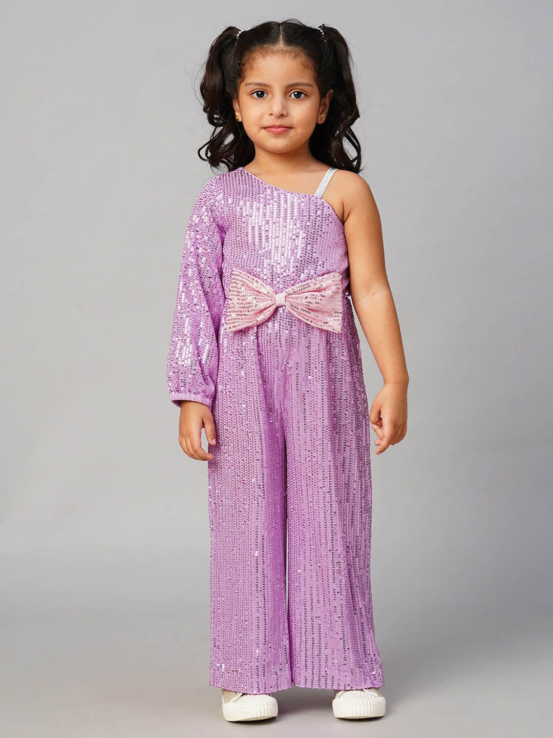 

LIL DRAMA Girls Embellished One Shoulder Basic Jumpsuit, Lavender