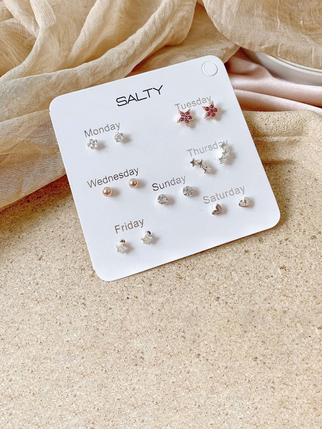 

DressBerry Set Of 7 Starry Weekly Earrings, Silver