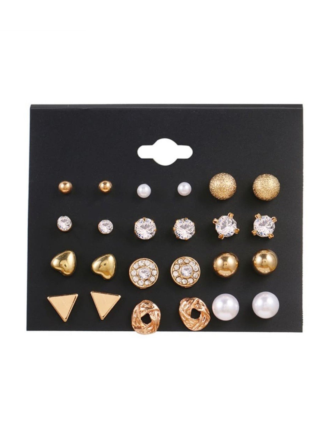 

DressBerry Set Of 12 Gold-Toned Salty Electroplated Studs Earrings