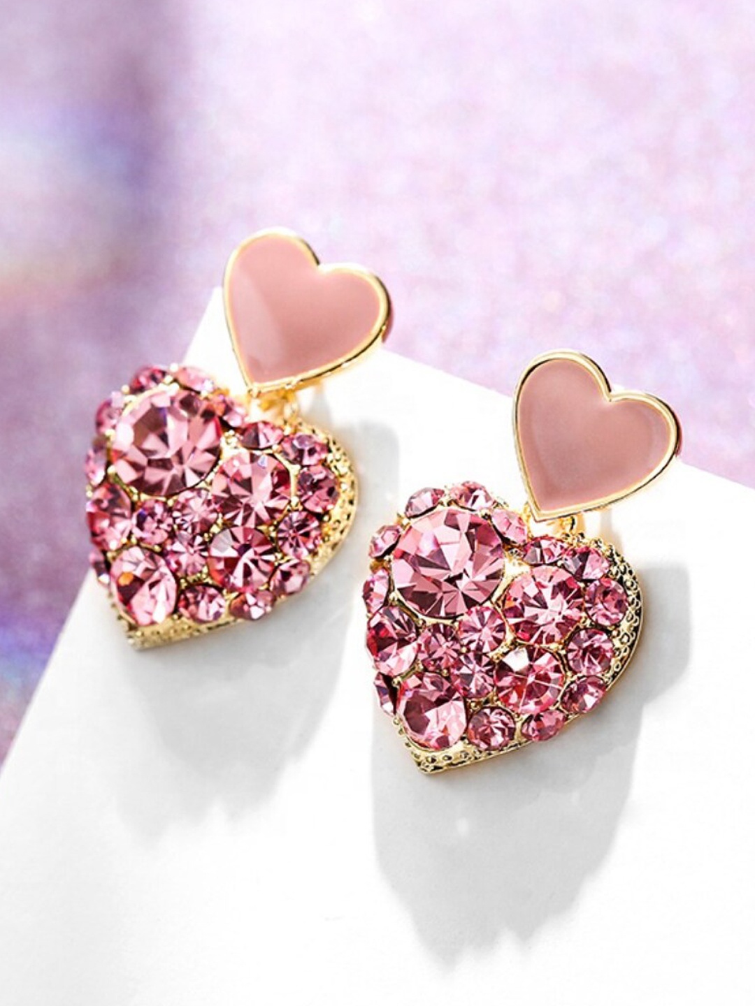 

DressBerry Pink Stone-Studded Drop Earrings, Gold