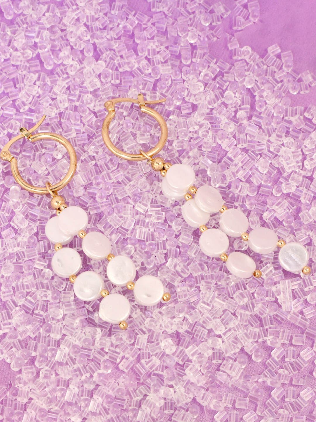 

DressBerry White & Gold-Toned Circular Drop Earrings
