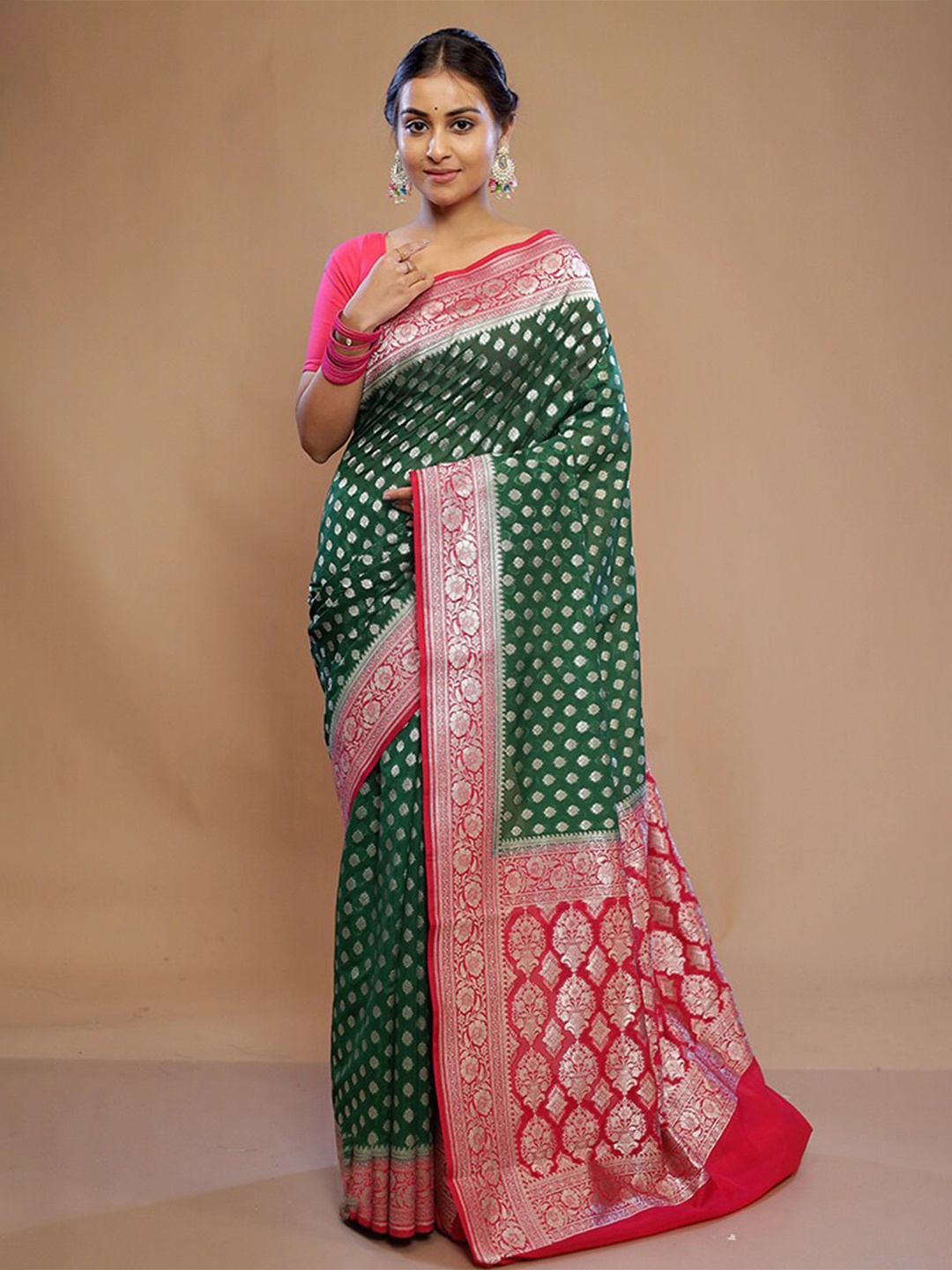 

AllSilks Green Silk Blend Saree