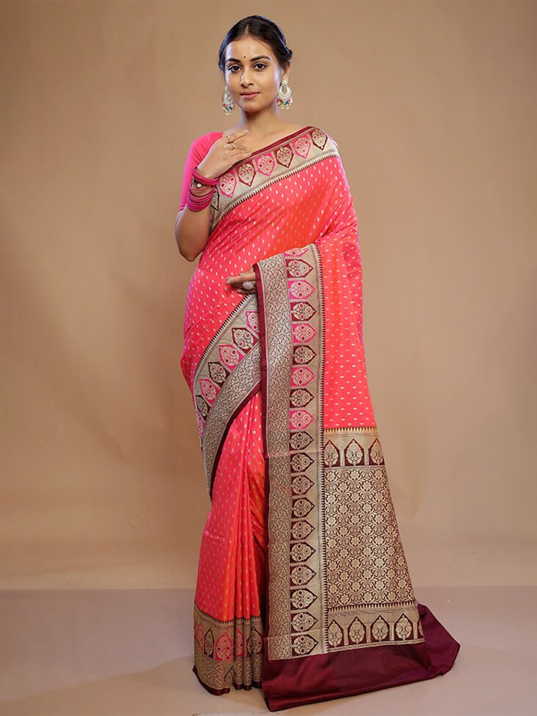 

AllSilks Ethnic Motifs Woven Design Pure Silk Saree, Pink