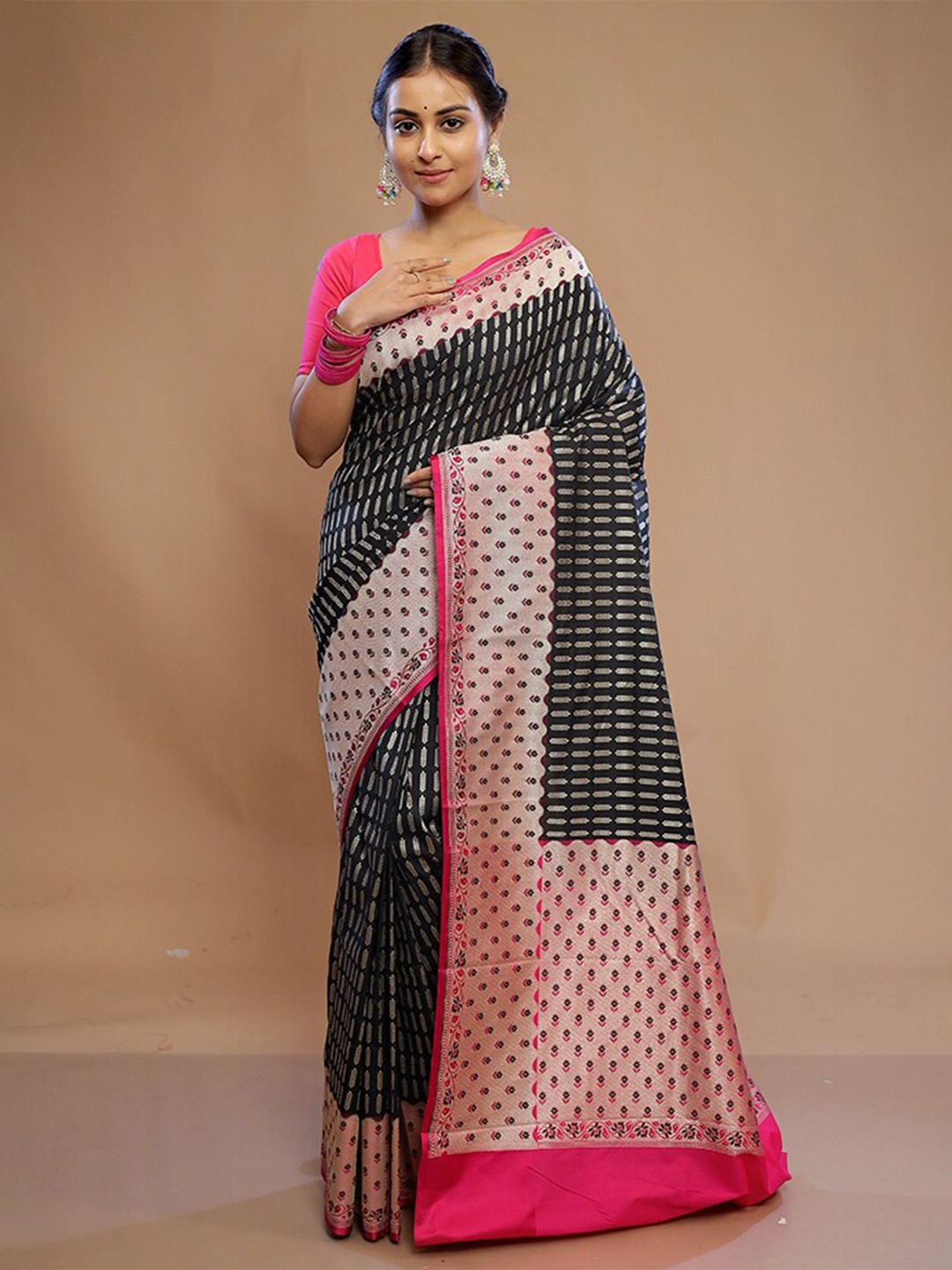 

AllSilks Floral Woven Design Pure Silk Saree, Black
