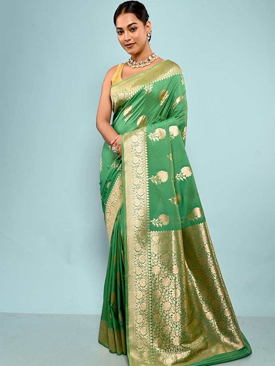 

AllSilks Ethnic Motifs Woven Design Zari Uppada Saree, Green